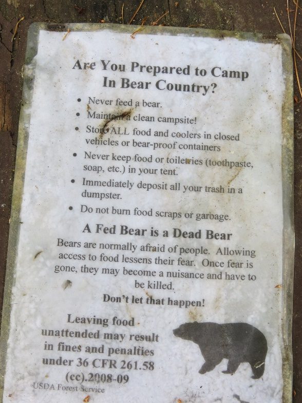 Bear Country rules - Jigger Johnson Campground, NH