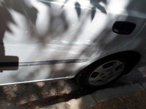 A closer look at typical side scratches of an Israeli car