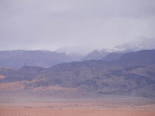 Hazy mountain view with snow, Edom 2013