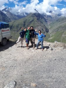 The gang posing against snowy peaks on road from Manali to Leh, Himachal Pradesh The gang posing against snowy peaks on road from Manali to Leh, Himachal Pradesh
