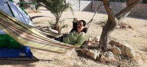 In hammock by tent. Me'ever, Mitzpe Ramon