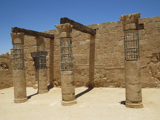 Reconstructed columns at Nabaru house. Mamshit National Park Reconstructed columns at Nabaru house. Mamshit National Park
