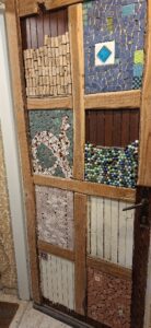 Decorated cabinet door in Orly Schwartz's home in Atzmon