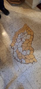 Hand-made floor mosaic at Orly Schwartz's home in Atzmon
