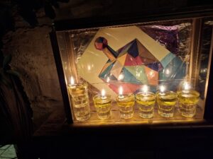 Street Menorah with Sevivon. Tzfat. Galilean winter traditions